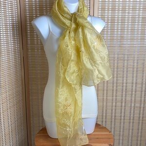 Jones New York Yellow Embroidered Lightweight Nylon Scarf